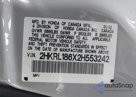 2002 Honda Odyssey Ex из США, поврежденный, VIN 2HKRL186X2H553242